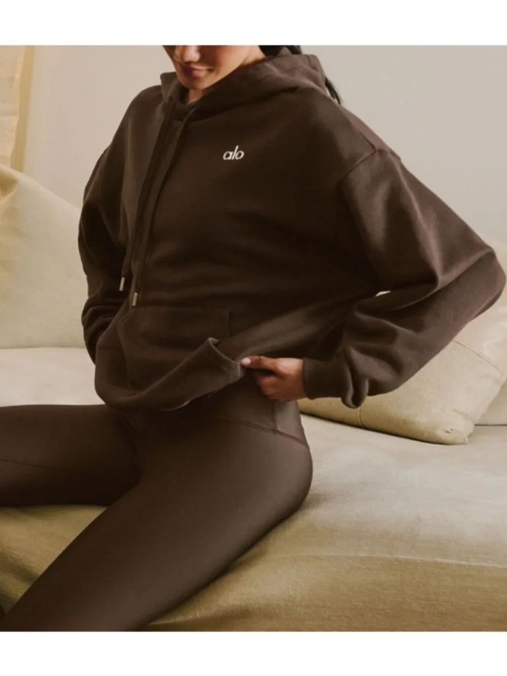 Alo Accolade Hoodie Espresso Hood Sweater Soft Oversized Hooded Sweatshirt XS